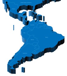 Map of Latin America with national borders and country names. Raster version. Vector version is also available.