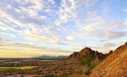 Papago Park, Red rock formation in Phoenix,Scottsdale captured at sunset with beautiful sky, Arizona