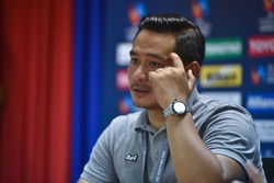 Rakphol SaiNetngam Head Coach of Bluewave Chonburi interviews after AFC Futsal Club Championship Vietnam 2017 Match Bluewave Chonburi and Shriker Osaka at Phu tho Stadium on July 27,2017 in Vietnam.