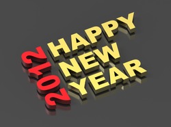 Happy New Year 2012, text on black. Computer generated 3D photo rendering
