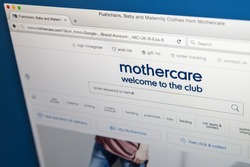 LONDON, UK - AUGUST 10TH 2017: The homepage of the official website for Mothercare, the British retailer specialising in products for expectant mothers, on 10th August 2017.