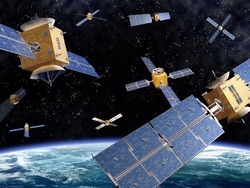 Illustration of competing satellites in orbit around the earth