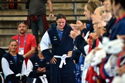 Budapest, Hungary - Jul 16, 2017. BUJKA Barbara, hungarian waterpolo player. FINA Waterpolo World Championship was held in Alfred Hajos Swimming Centre in 2017.