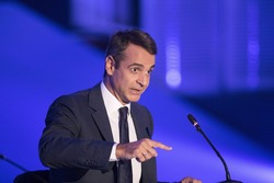 Thessaloniki, Greece - September 17, 2017. Kyriakos Mitsotakis President of New Democracy party during a news conference at the Greek city of Thessaloniki, during Thessaloniki International Trade Fair