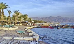 Northern beach, water sport and entertainment facilities in Eilat city, Israel