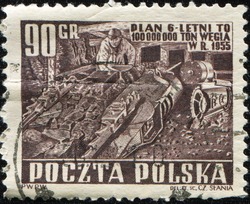 POLAND - CIRCA 1955: A stamp printed in Poland shows worker in coal mine, circa 1955