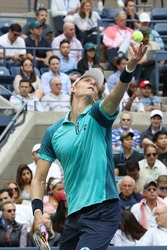 NEW YORK - SEPTEMBER 10, 2017: US Open 2017 finalist Kevin Andersen of South Africa in action during his US Open 2017 final match at Billie Jean King National Tennis Center