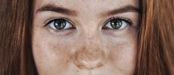 Eyes face beautician freckles teenager portrait with healthy skin and red hair,foxy hair, ginger girl