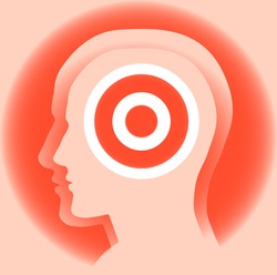 Target. Abstract image of a silhouette of a man's head with the target. Symbolize the goal for knowledge ...