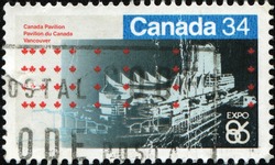 CANADA - CIRCA 1986: A stamp printed in Canada shows Expo 86, Canada Pavilion, Vancouver, circa 1986