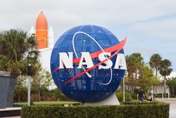 TITUSVILLE, FL - OCTOBER 12: NASA display at Kennedy Space Center Visitors Complex in Titusville, FL on October 12, 2017.