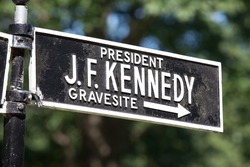 ARLINGTON, VA - AUGUST 20: Sign at Arlington National Cemetery for President J. F. Kennedy’s grave-site in Arlington, VA on August 20, 2017.