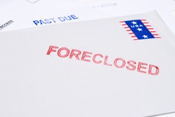 Small group of envelopes marked "PAST DUE" and "FORECLOSED". Suggesting tough economic times US.