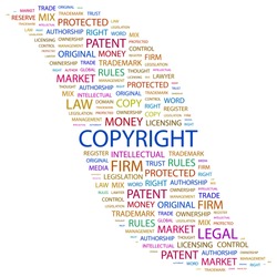 COPYRIGHT. Word collage on white background. Vector illustration. Illustration with different association terms.