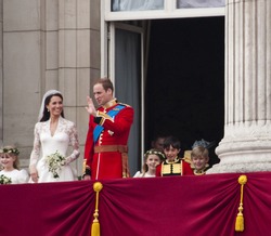 LONDON, UK - APRIL 29: Prince William and Kate Middleton greet the crowd after their wedding, April 29, 2011 in London, United Kingdom