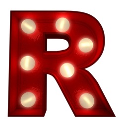 3D rendering of a glowing letter R ideal for show business signs