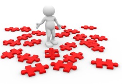 3d people surrounded by puzzle pieces - This is a 3d render illustration
