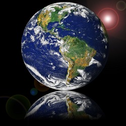 Globe (NASA - Visible Earth) reflected on glass