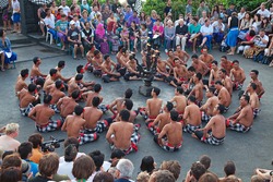 DENPASAR - JULY 27: Traditional Balinese Kecak dance shown in Denpasar, Bali, Indonesia on July 27, 2010. Kecak (also known as Ramayana Monkey Chant) is very popular cultural show on Bali