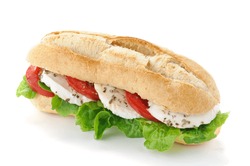 Sandwich with mozzarella, tomato and salad
