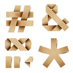 Origami alphabet letters recycled paper craft stick on white background