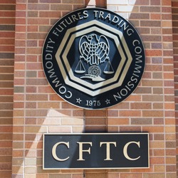 WASHINGTON, DC - AUGUST 20: Signs at the entrance of the U.S. Commodity Futures Trading Commission in Washington, DC on August 20, 2017. CFTC was created in 1974.