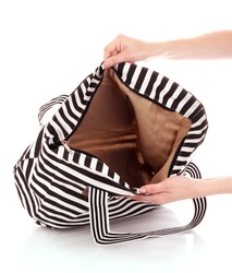 Striped women bag isolated on white background