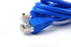 A shot of UTP network cables. Studio shot. Data Network Hardware Concept. RJ45 connectors.