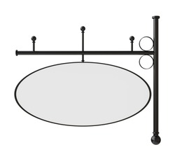 Old blank metal store sign isolated on white, Clipping path included. Ready for text.