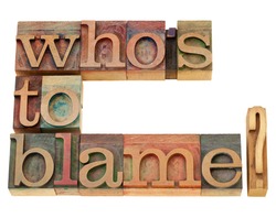 responsibility concept - who is to blame question - isolated text in vintage wood letterpress printing blocks