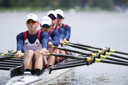 AMSTERDAM - JULY 23: Newell, Wales, Schultze and O'Leary start for USA in the world championships rowing under 23 in the BLM4x. On July 23, 2011 Bosbaan, Amsterdam, Netherlands