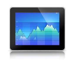 Tablet PC computer showing blue business graph (generic tablet pc and graph hand drawn by photographer)