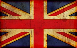 An old, dirty and stained grunge style illustration of the flag of Great Britain, the Union Jack - a wide-screen aspect ratio.