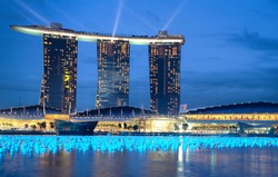 SINGAPORE-DEC 29: The 6.3 biliion dollar (US) Marina Bay Sands Hotel dominates the skyline at Marina Bay on Dec. 29, 2010 in Singapore.