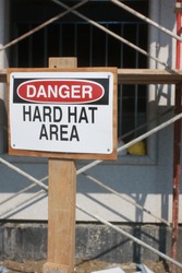 Danger sign on an active construction site