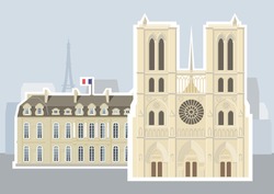 Arc de Triomphe and the Luxor Obelisk, Paris. Illustrations of the most popular tourist attractions