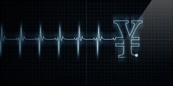 Horizontal Pulse Trace Heart Monitor with a Japanese Yen or Chinese Yuan symbol in line.