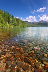 Pretty rocks seen through the crystal clear waters of Kintla Lake in Glacier National Park - USA