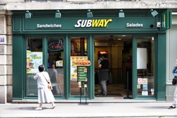 PARIS - JULY 24: Subway fast food on July 24, 2011 in Paris, France. At the end of 2010 Subway surpassed McDonald's as global fast food leader with 33,749 restaurants.