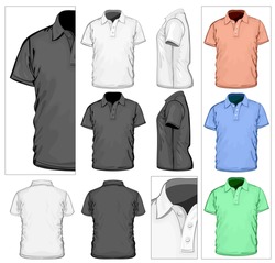 Vector. Men's polo-shirt design template (front, back and side view). No mesh.