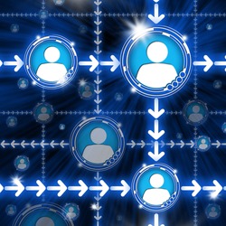Abstract conceptual illustration of network. Communications between personal symbols