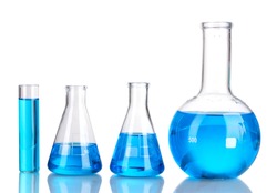 Test-tubes with blue liquid isolated on white