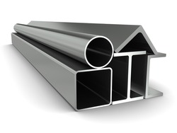 Metal pipe, girders, angles, channels and square tube on a white background