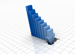one bar chart with the last bar that breaks the floor, concept of crisis or bankrupt (3d render)