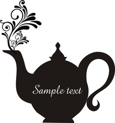 Teapot with floral design elements.Teapot silhouette isolated on White background. Restaurant menu or Invitation. illustration
