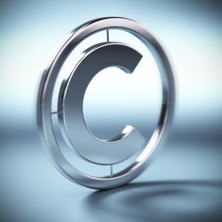 metal copyright symbol onto a blue background square image with blur