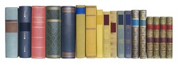 books in a row, isolated on white background,blank labels with free copy space