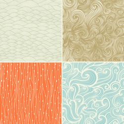 Set of four seamless abstract hand-drawn pattern, waves background. Seamless pattern can be used for wallpaper, pattern fills, web page background,surface textures. Gorgeous seamless floral background