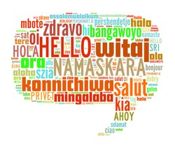 Background concept wordcloud illustration of hello (greet people) different languages