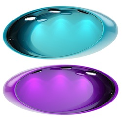 Shop window copyspace oval blue and violet showcase with backlight illumination, set of two isolated on white